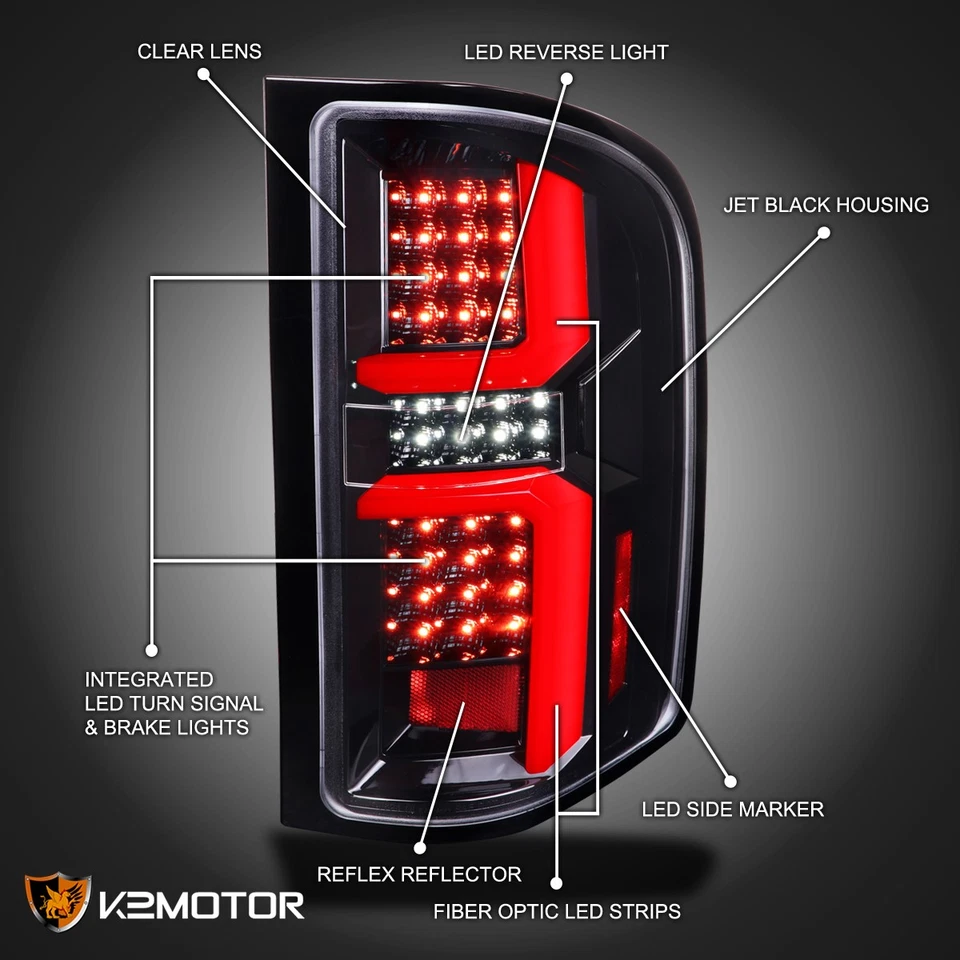 Jet Black Fits 2007-2013 Chevy Silverado 1500 2500 3500HD LED Bars Tail Lights Foto 3 de 4