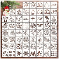 60pcs Small Christmas Stencils for Crafts Reusable 3 Inch small, white