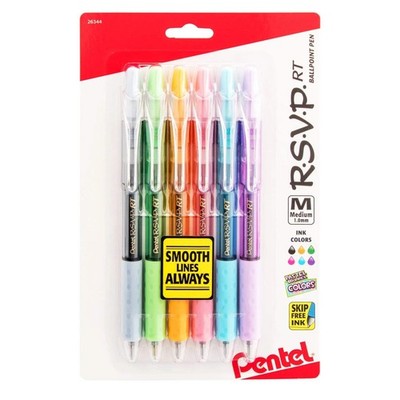 Pentel RSVP RT Pastel Barrel Ballpoint Pen - Assorted 6-pack