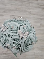 Light Sage Roses Bridal - Quinceanera - Sweet 16th Bouquet with Butterflies