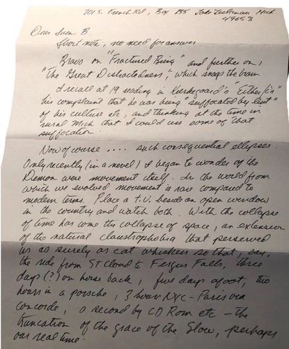 Jim Harrison / Personal Literary Letter To Critic / Handwritten & Signed / 1988