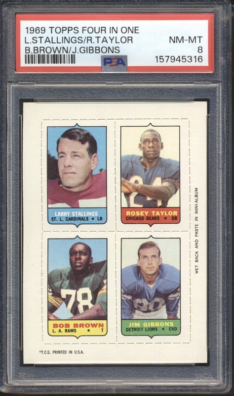 1969 Topps Four In One Football Stallings /Taylor / BROWN / Gibbons PSA 8 NM-MT