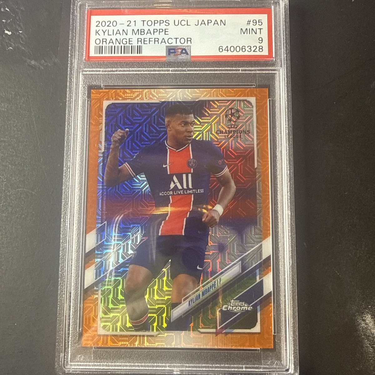 2020-21 Topps Chrome Kylian Mbappe Orange Mojo 23/25 PSG Real