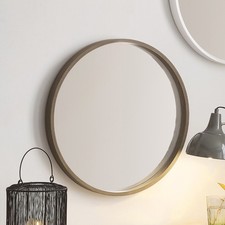 Round Wall Mirror Natural Wood Veneer Slim Frame Elegant Scandi Home Decor 56cm