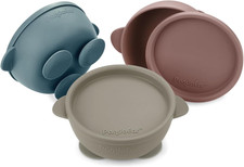 3 Pack Baby Bowls with Suction, Silicone Toddler Bowls with Lids, No Spill Sucti