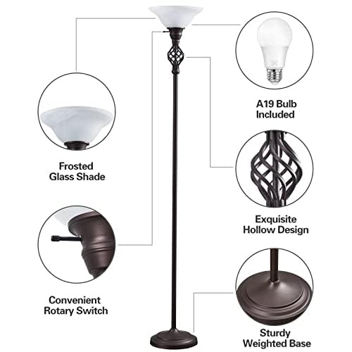 Torchiere Floor Lamp for Living Room, LED Standing Reading Light for Bedroom - Picture 4 of 7