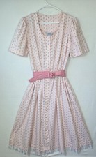 Vtg 70s Alicia Pink Calico Prairie Dress Cottagecore/Knee Length W/ Woven Belt