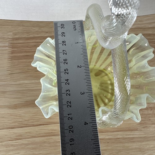 Stevens & Williams Vaseline Glas opalisierend viktorianisch LEUCHTET Schale Korb Blumen - Bild 7 von 9