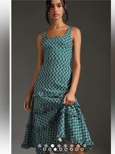 NWT Anthropologie size P/L midi dress in green tiered city classic preppy