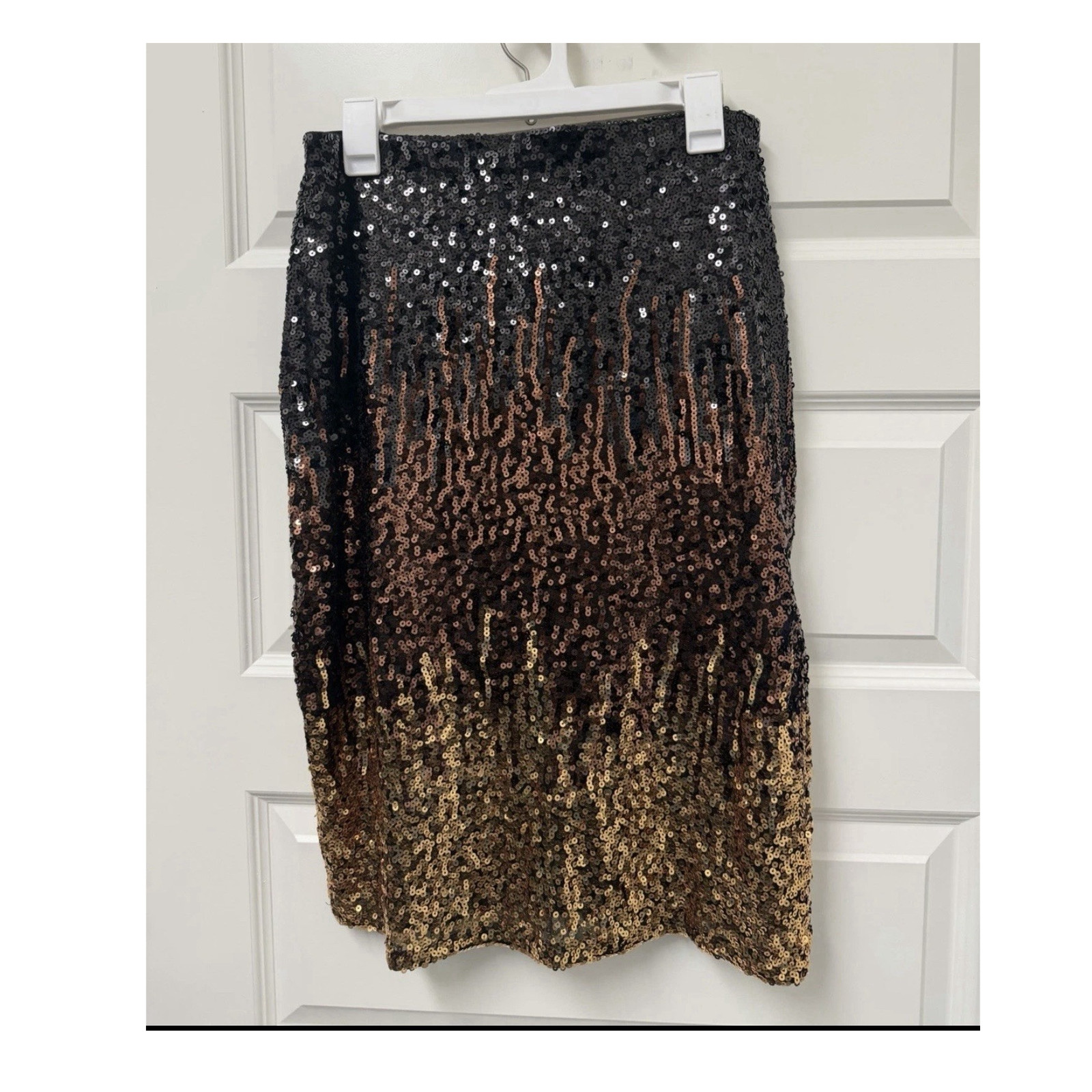 PrettyGuide Women’s Sequin Pencil Skirt Lined Zip Colorblock Black/Gold/Copper L