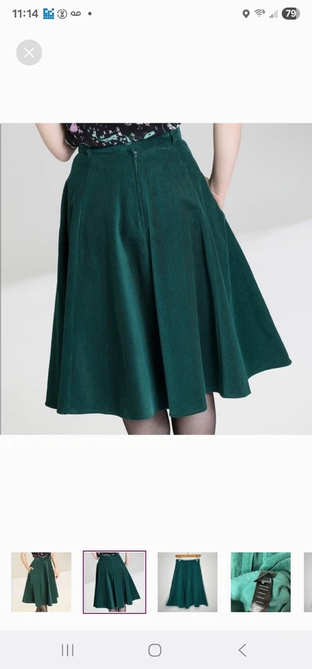 绿色灯芯绒地狱兔子喇叭裙“神奇岁月”尺寸 L Rockabilly Swing — 第 2/4 张图片