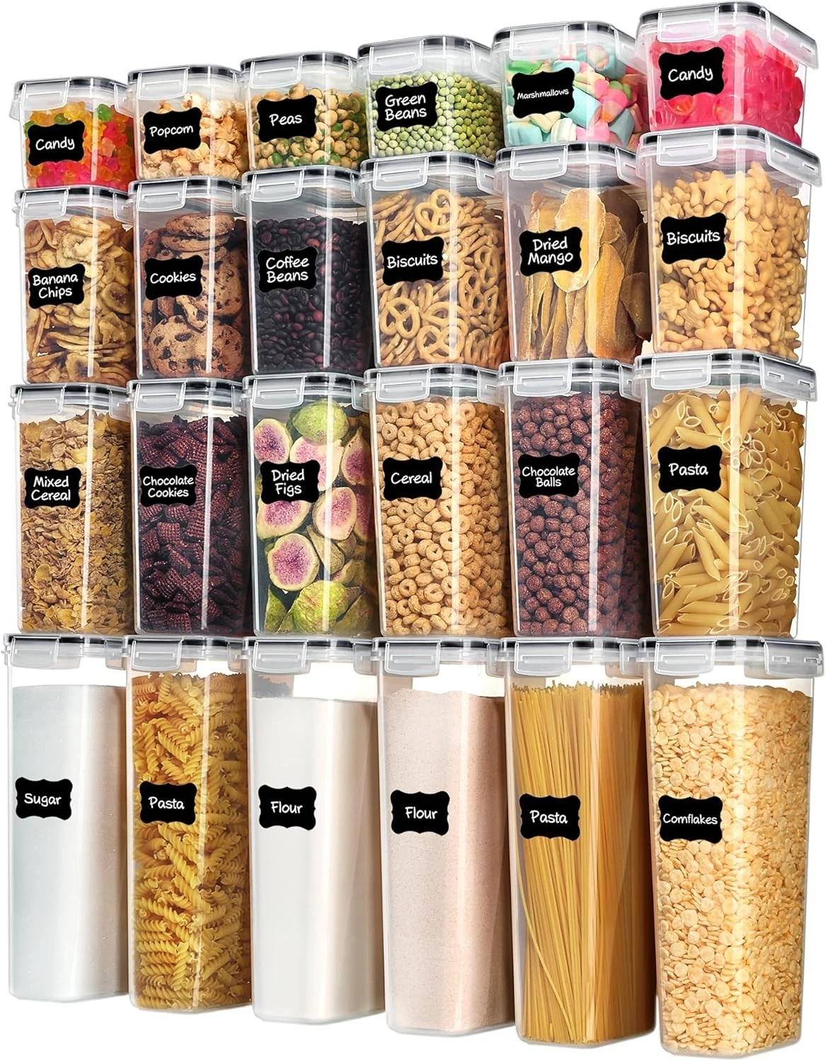 Airtight Food Storage Containers W/ Lids 24 pcs Plastic Kitchen & Pantry