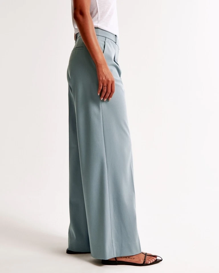 Abercrombie & Fitch Light Blue Tailored Wide Leg Pant Size 27L Preppy Academia  - Image 3 of 4