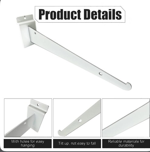 6-Pack 10" White Slatwall Knife Shelf Brackets – Heavy Duty Metal for Shelves - Picture 3 of 4