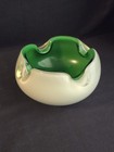Vintage Murano Style Green White Cased Art Glass Bowl Mid Century Modern Italy