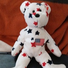 Ty Beanie Babies Glory Bear White Plush Stars American Flag Patch 1999 Ages 3-7