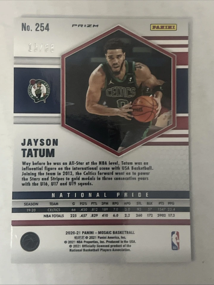 Jayson Tatum 2020-21 Panini Mosaic Choice National Pride Red/Yellow Fusion /88 - Image 2 of 2