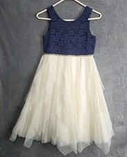 American  Princess Girls Navy/Ivory Rhinestone Dress  Size  12