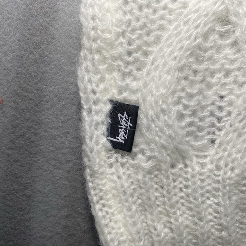 Stussy Cable Loose Knit Sweater Ivory Size L NWT Mohair Wool Blend - Picture 4 of 7
