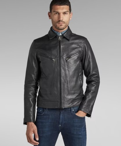 G -STAR SOFT LEATHER FLIGHT JACKET BLACK SIZE XXL - Picture 4 of 7