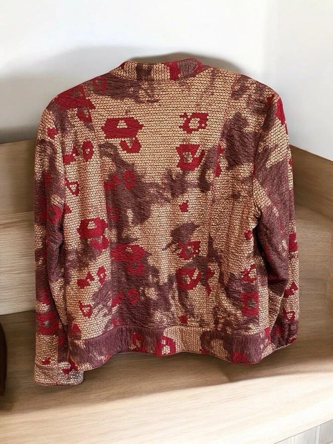 Ruby Rd. Women's Sz 8 Blazer Burgundy Gray Shiny Detail Zipper Front Pockets - Image 3 of 3