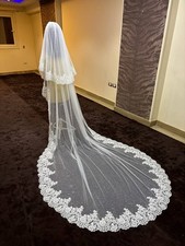 bridal Veil glitter 2 layers lace trim veil for bride