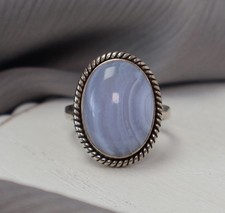 Vintage Sterling Silver Blue Lace Agate Ring 6.06G / Sz 8