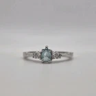 Vintage 925 Silver Ring Pear Tear Drop Aquamarine Blue CZ Ornate Filigree Design