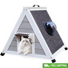 Outdoor Cat House W/ Dome Window Elevated Floor Escape Door Easy Clean New