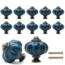 Teal Pumpkin Knobs, 12 Pack Ceramic Cabinet Knobs  Retro Dresser Knob, Vinta...
