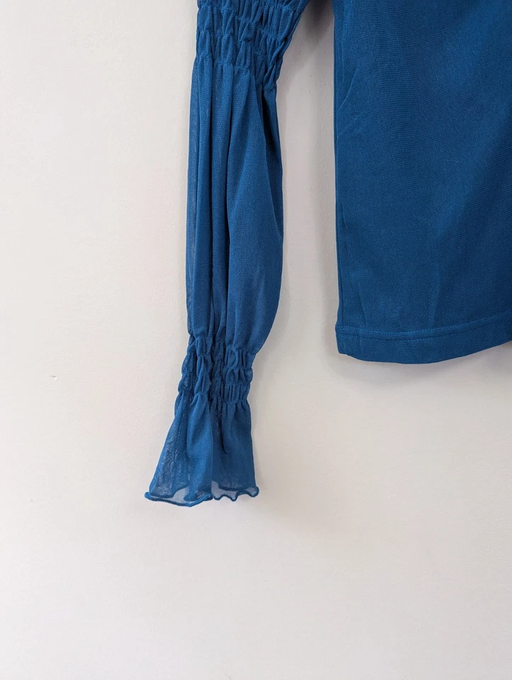 Vintage Y2K Teal Mesh Lace Up Top Jrs. L Fairy Grunge - Image 4 of 4