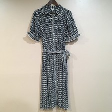 NWT Max Studio Womens L Maxi Dress Navy Blue Floral Button Collar Belted Cottage