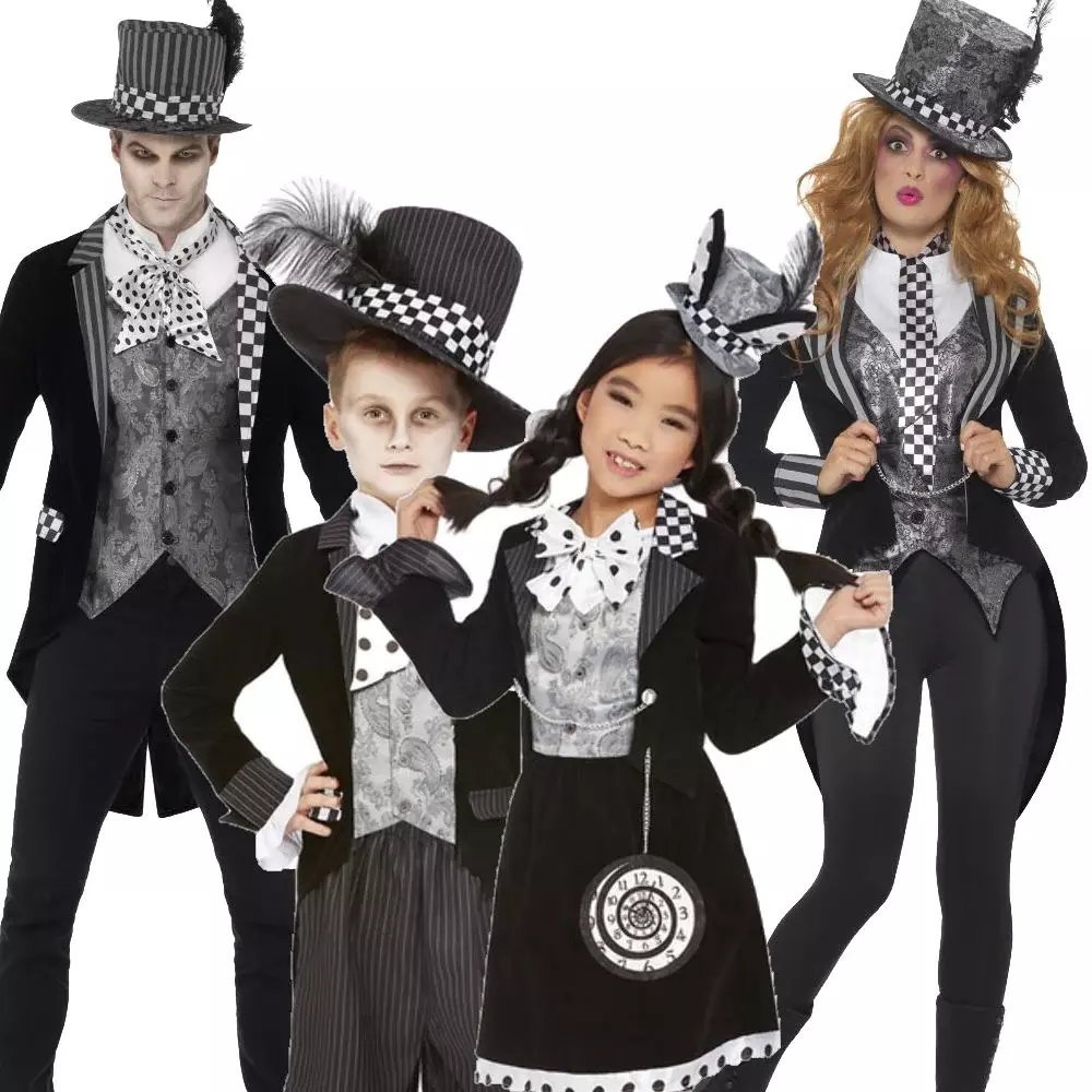 Dark Mad Hatter Family Costume Halloween Alice In Wonderland Fancy Dress  Outfit