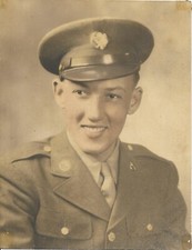vintage tinted colored photo handsome WWII soldier in uniform portrait
