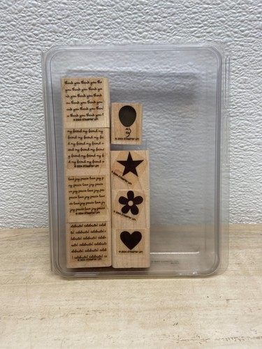 2004 Stampin Up Mini Messages Set Of 8 Wood Mounted Rubber Stamps - Picture 1 of 6