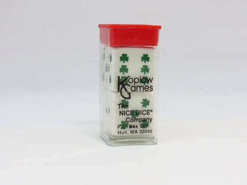 Koplow Games White Dice Pair with Green Clover/Shamrock Dots, Jumbo 25mm 1 inch - Picture 2 of 2