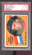 1960 Topps #137 Lou Klimchock ROOKIE Star RC PSA 6 Graded Baseball Card MLB A's