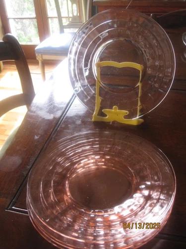 lot of 5 Vintage Hocking Pink Depression Glass Block Optic 8-1/4" Plates