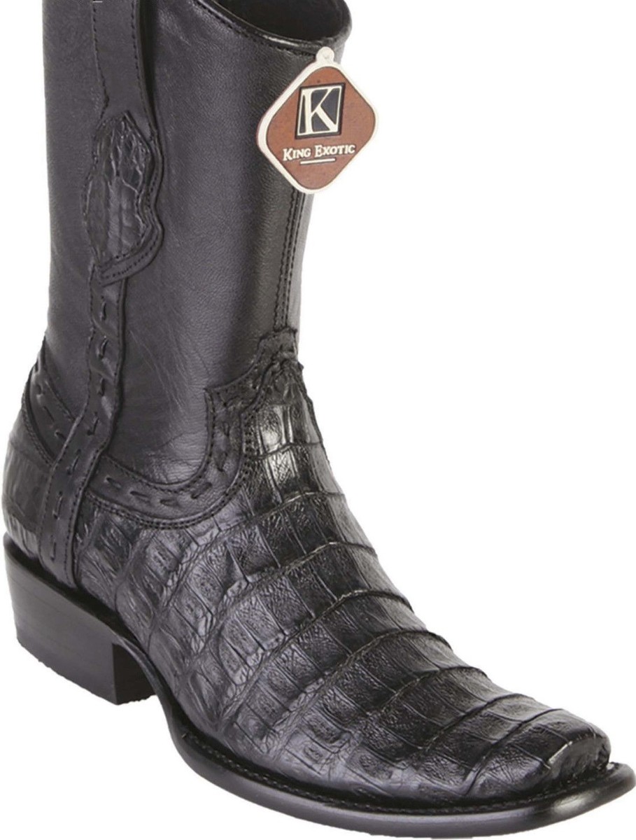 King Exotic Black Caiman Crocodile Belly Western Boot Side Zipper