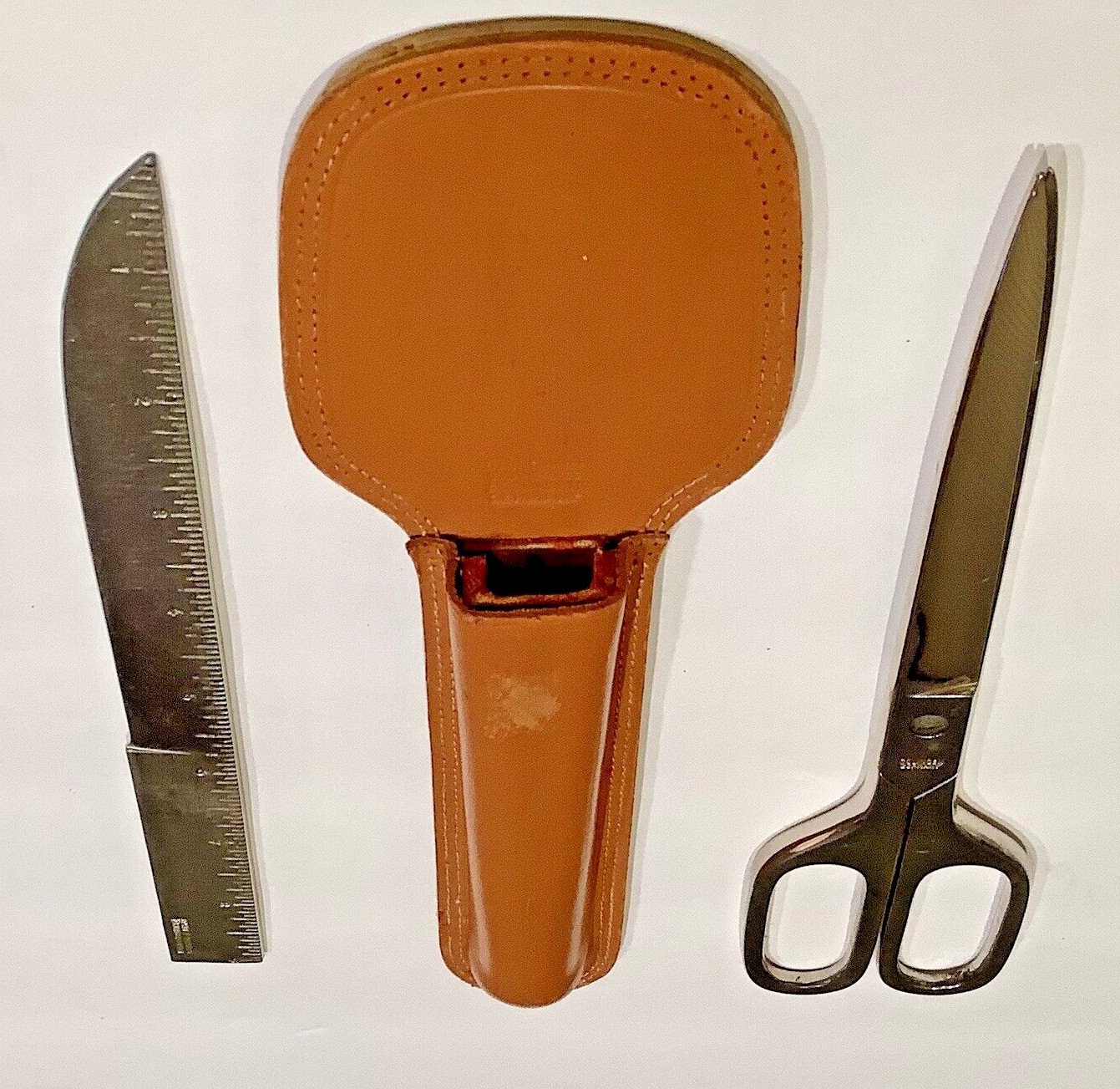 Antique SET Scissors 9” & Measurer Opener SOLINGEN GERMANY w/Leather Case