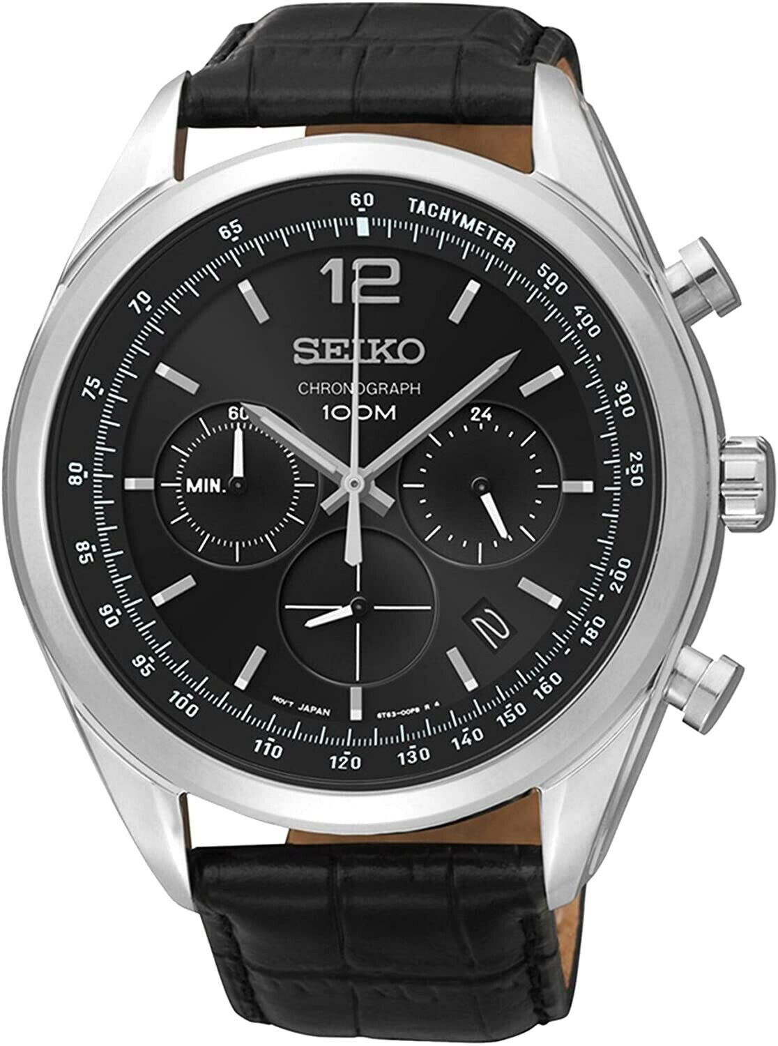 Seiko Chronograph Tachymeter Leather Strap Men's Watch SSB097P1 | eBay