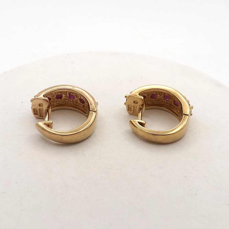 18K Gold Vermeil Sterling Silver Ruby Huggie Hoop Earrings Ross Simons - Image 4 of 4