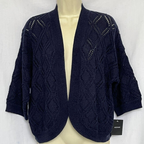 Alfani Open-Front Black Cardigan Cotton Blend SZ L NWT