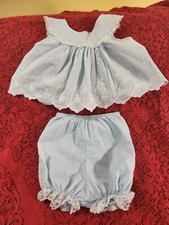 Vintage Her Majesty Blue Ruffle Baby Dress Diaper Cover Embroidered Ducks T2
