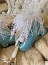 ICE SKATES BLUE SATIN RIBBON LACES OSTRICH FEATER TRIM GORGEOUS DOOR DECOR WOW