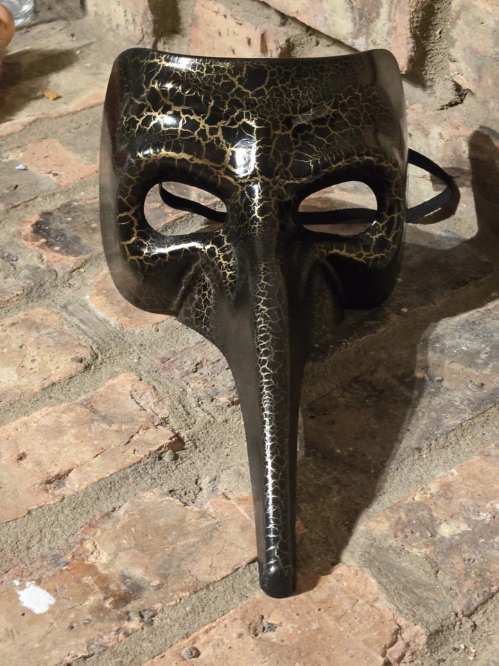Mask Venetian Plague Doctor Carnival Mardi Gras Masquerade Black Gold Halloween - Image 2 of 4