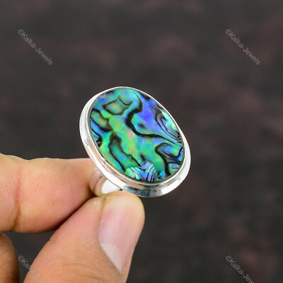 Natural Abalone Shell Multi Stone Adjustable Ring Size  925 Silver