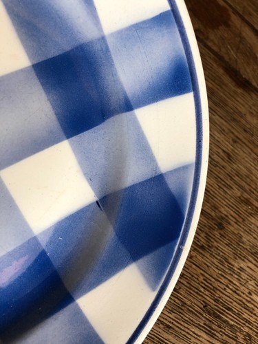 6 assiettes plates en faïence décor Vichy bleu, Faïencerie Nouvelle Givors - Picture 7 of 18