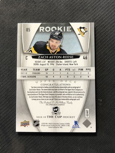 2018-19 UD THE CUP ZACH ASTON-REESE ROOKIE AUTO PATCH SILVER #ed 117/249 - Picture 2 of 2