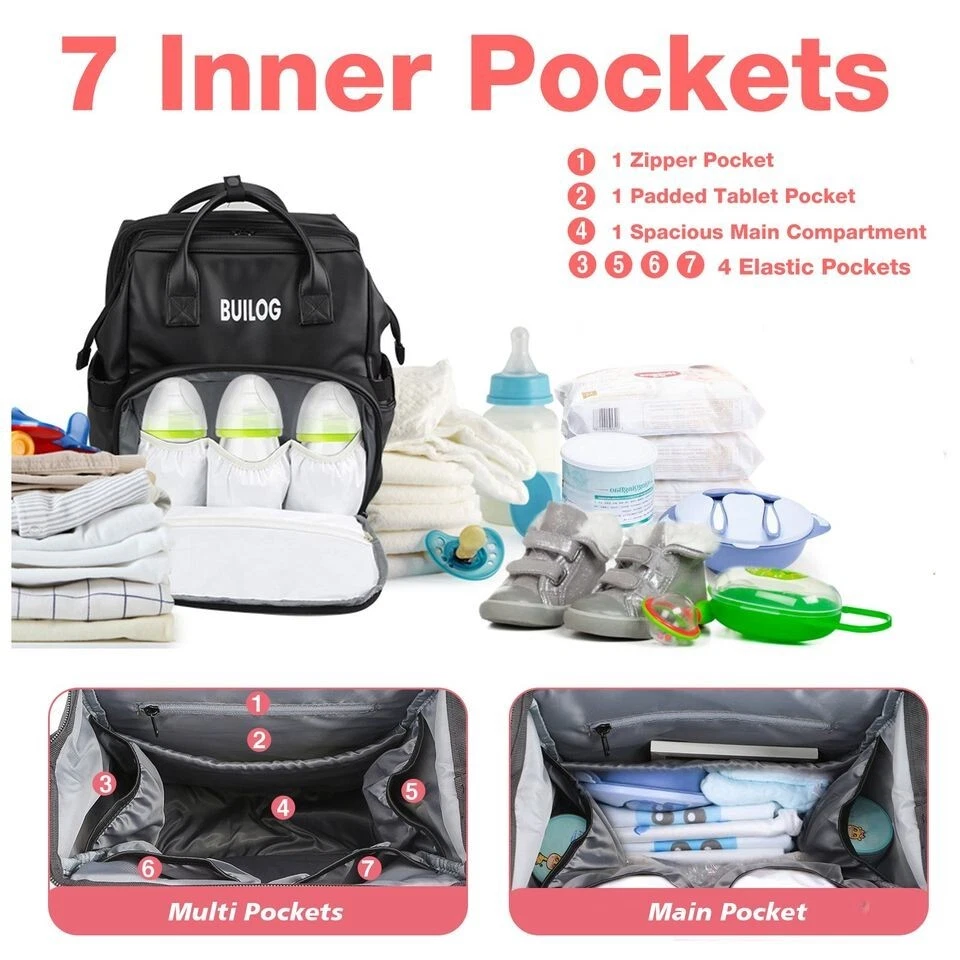 Bolsa de pañales 2025 mochila bolsa de bebé de cuero con cambiador cama de bebé portátil Foto 2 de 4